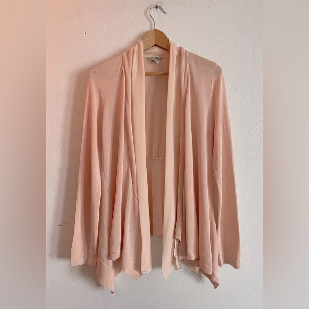 FINITY Cotton Mulberry Silk Blend Open Cardigan w/Mulberry Silk Details